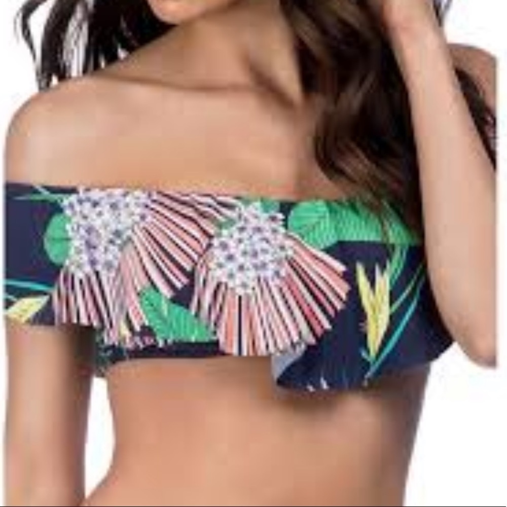 Trina Turk Midnight Paradise Off Shoulder Swim Top